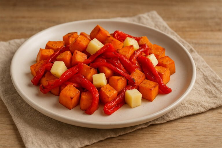 Receta de boniatos al horno con pimientos asados y queso