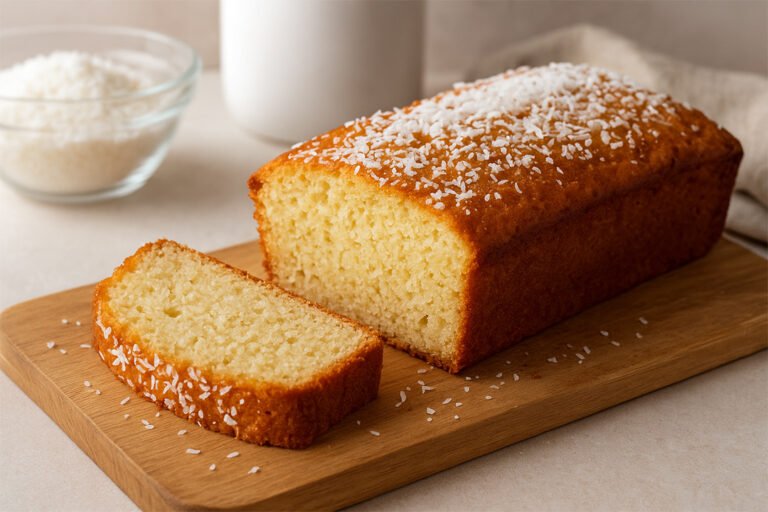 Bizcocho de coco hecho con ingredientes naturales