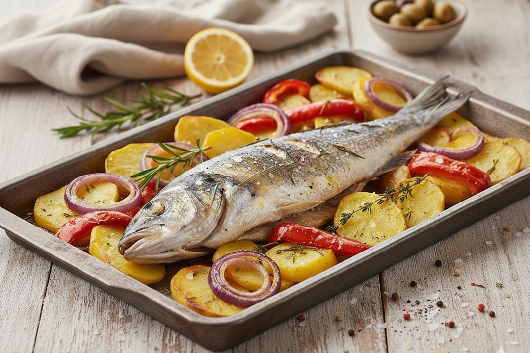 Receta lubina al horno con patatas