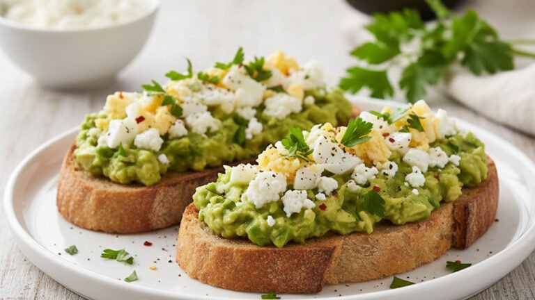 Tostadas cremosas de aguacate, huevo y queso cottage