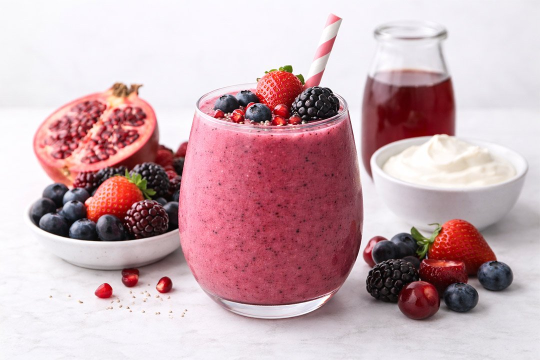 Batido antioxidante de frutos rojos y granada
