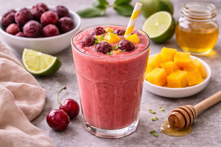 Smoothie de cereza, mango y lima