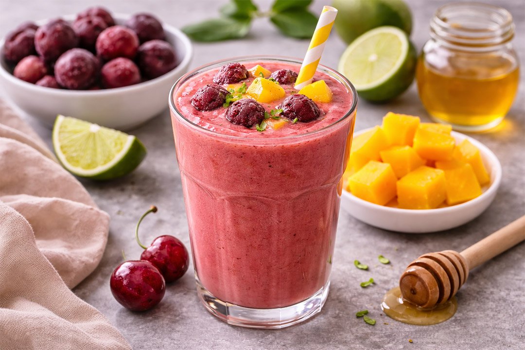 Smoothie de cereza, mango y lima