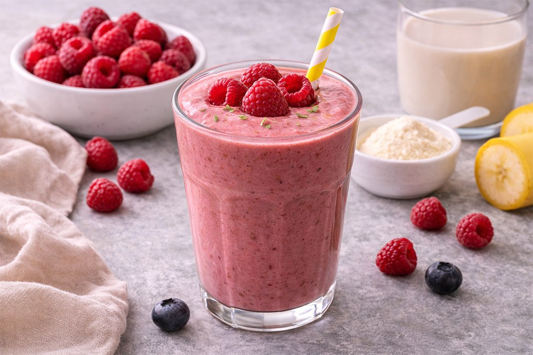 Smoothie proteico de frambuesas